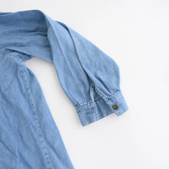 Vintage  Susan Bristol Blue Button Up Floral Collar Denim Chambray Shirt 3W - Picture 3 of 12